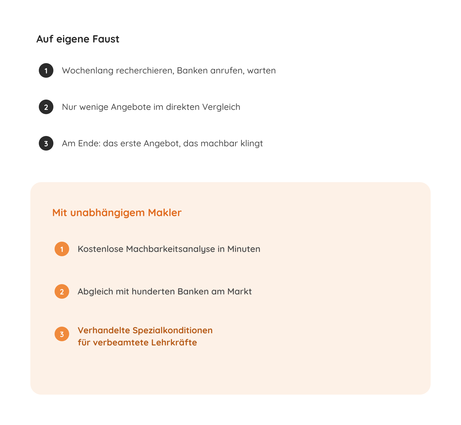 07-zwei-wege Baufinanzierung für Beamte: Eigenrecherche in drei Schritten gegenüber dem Weg über einen unabhängigen Makler